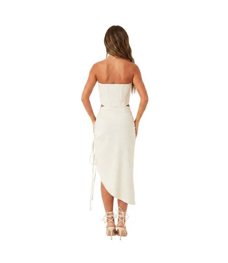 Ensemble Jupe Mi-longue Femme Beige Gris Missy Empire