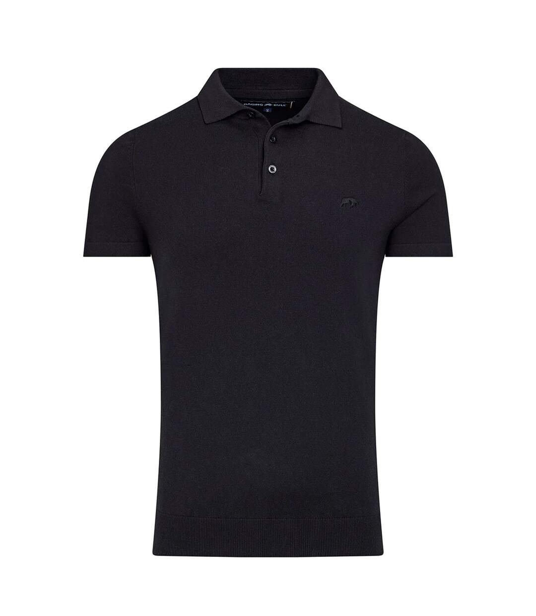 Mens Knitted Short-sleeved Polo Shirt Black Raging Bull-2