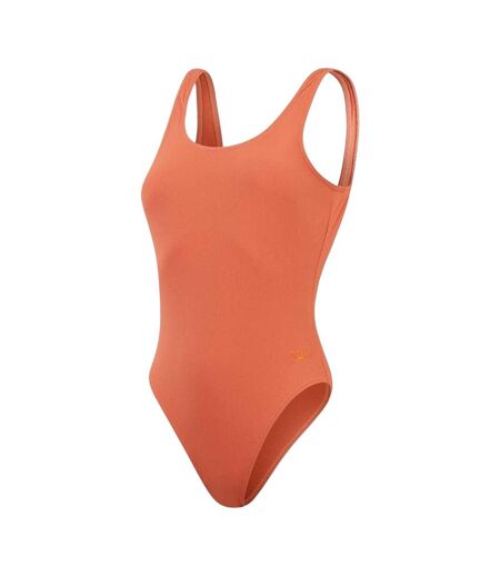 Womens/ladies Ribbed One Piece Swimsuit Brown Orange Speedo