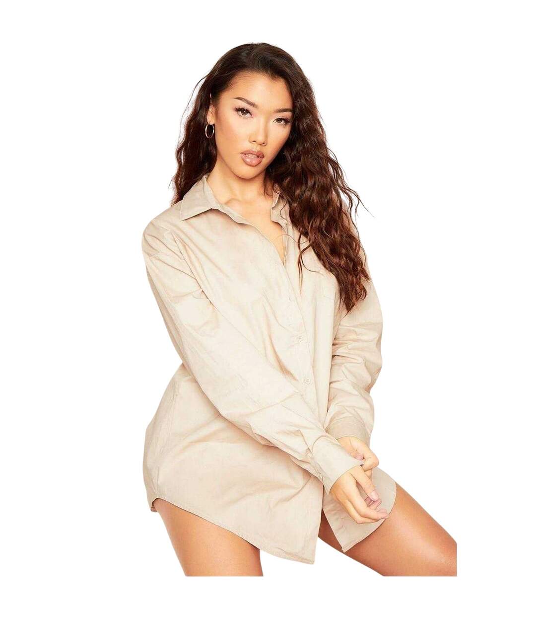 Womens/ladies Plain Oversized Shirt Dress Beige Missy Empire-1
