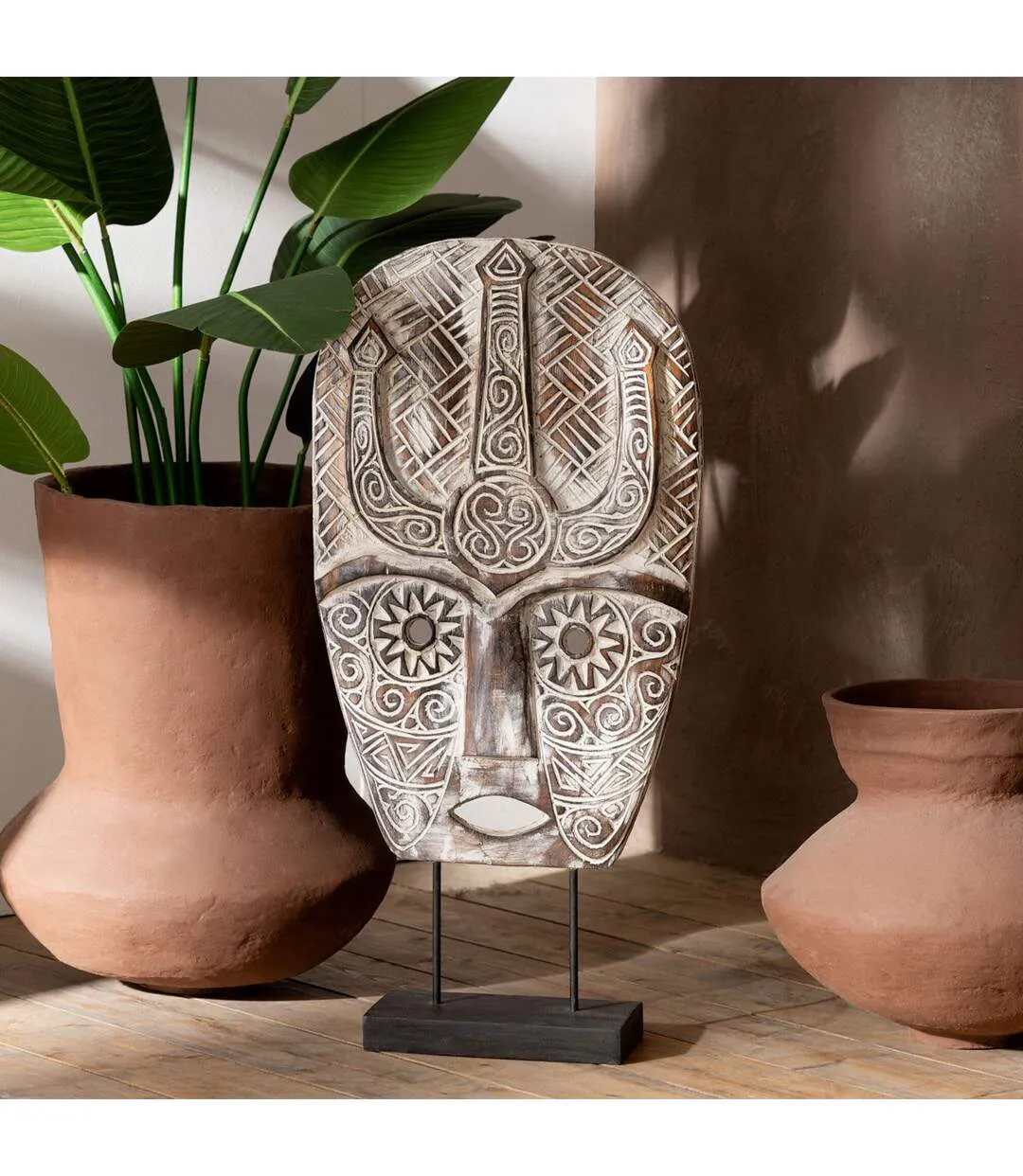 Statue Masque Primitif sur Pied Zihao 80cm Naturel-2
