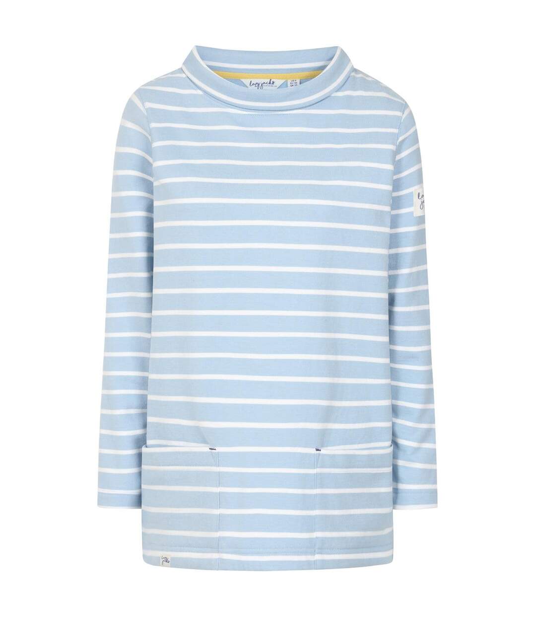Womens/ladies Striped Roll Neck Sweatshirt Sky Lazy Jacks-1
