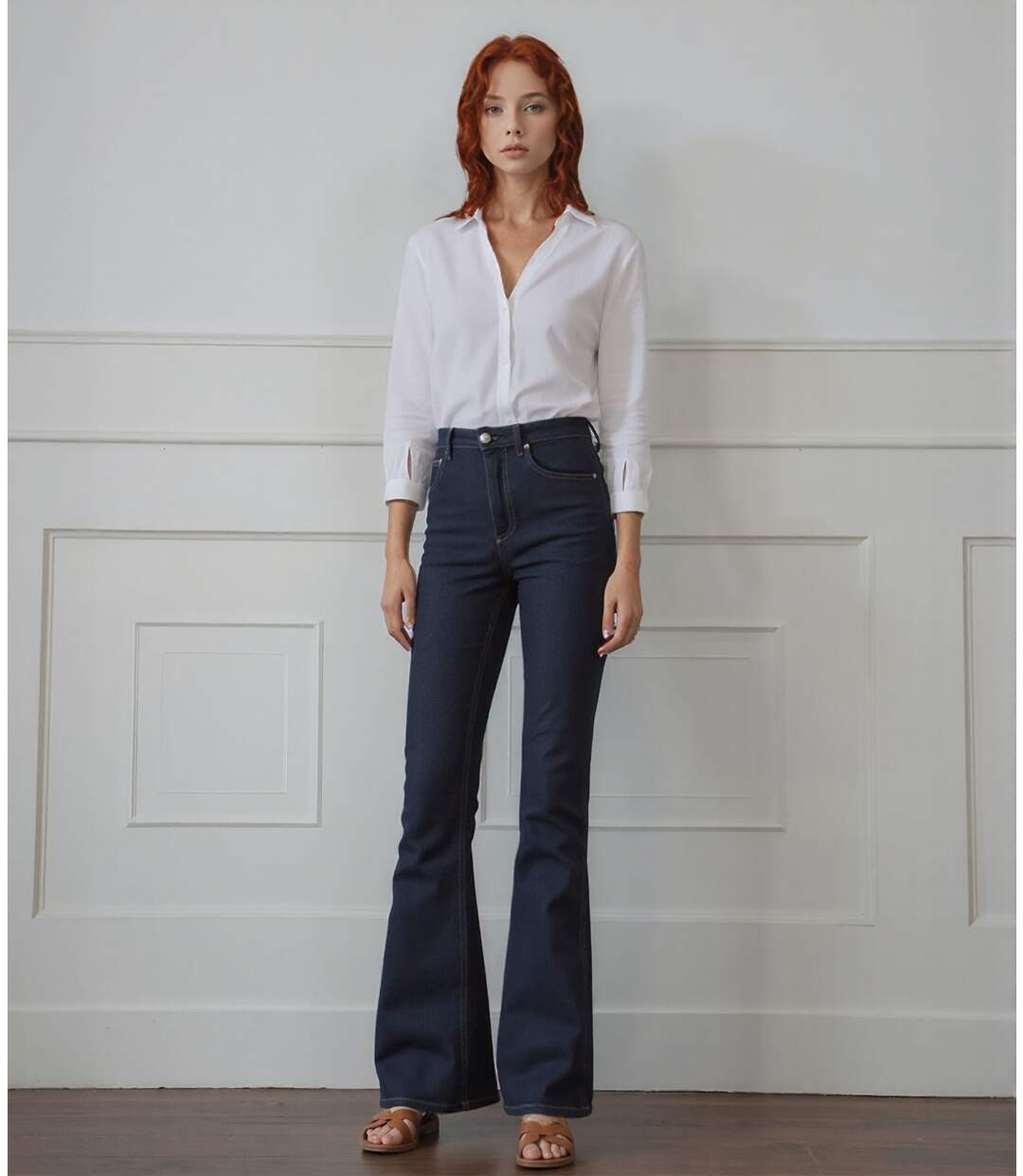 Jean Femme évasé bleu brut - Taille Haute - Elégance incontournable-4