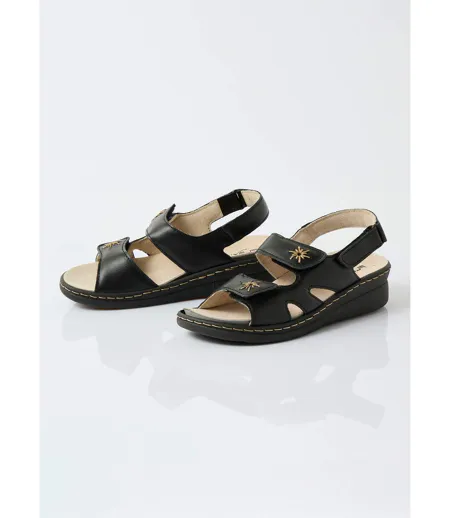 Sandales cuir brodé grande largeur