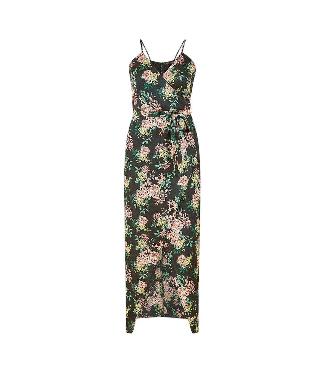 Womens/ladies Floral Spaghetti Strap Wrap Dress Black Mela London-2