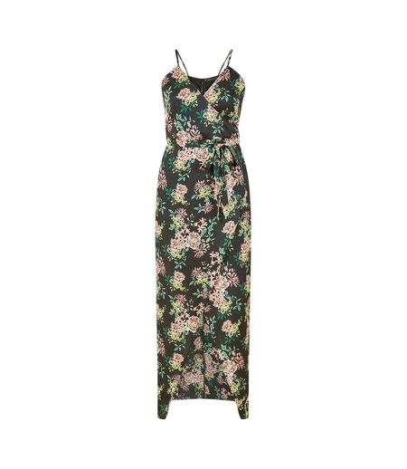 Womens/ladies Floral Spaghetti Strap Wrap Dress Black Mela London