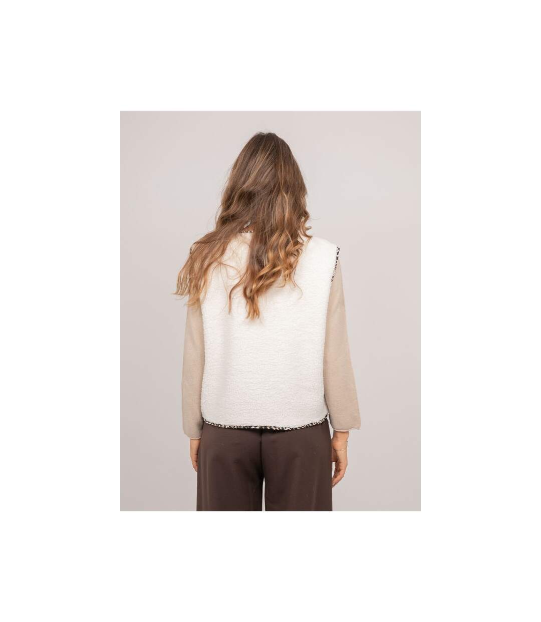 Gilet sans manches sherpa finitions léopard UMALIA - Dona X Lisa-2