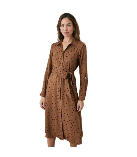 Womens/ladies waist tie midi shirt dress brown/black Principles