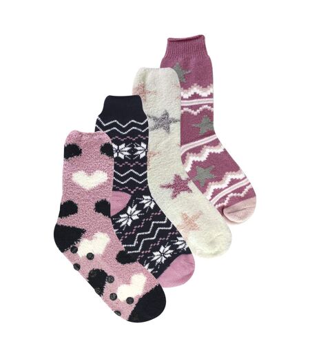 Ladies 4 Pack Fluffy Cosy Slipper Socks