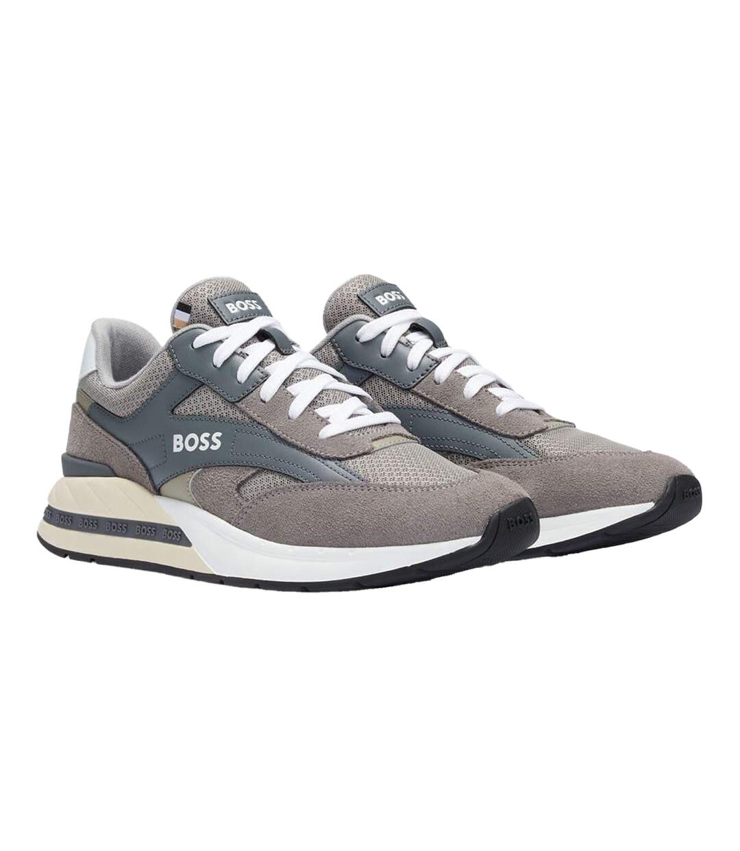 Mens Kurt Leather Running Trainers Grey Boss-4