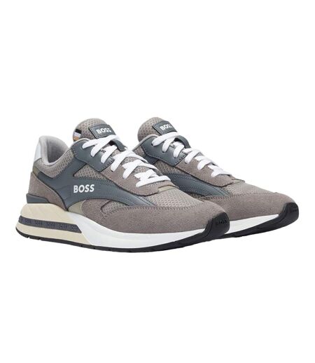 Mens Kurt Leather Running Trainers Grey Boss