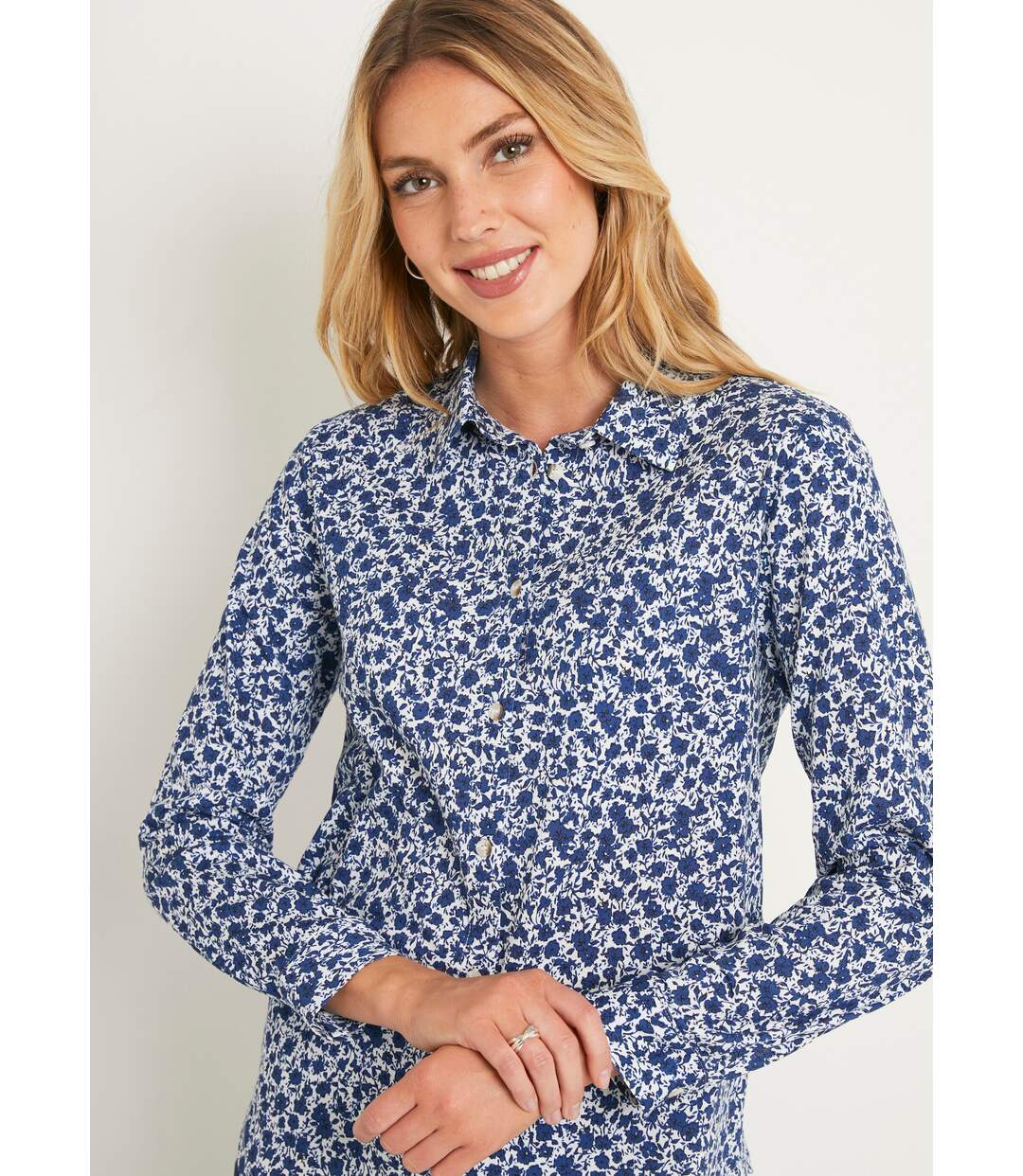 Chemisier droit coton fleuri boutonné-4