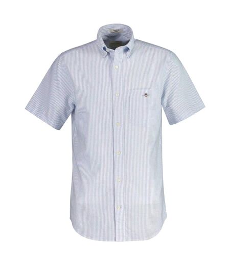 Mens Stripe Short-sleeved Button-down Shirt Light Blue Gant