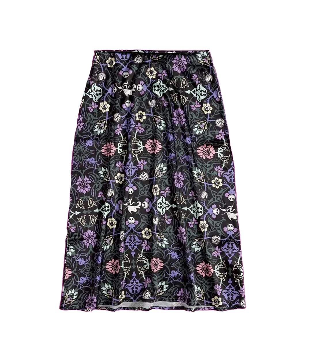 Womens/ladies Floral Satin Midi Skirt Multicoloured Nightmare Before Christmas-2
