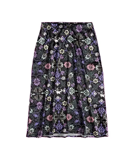 Womens/ladies Floral Satin Midi Skirt Multicoloured Nightmare Before Christmas
