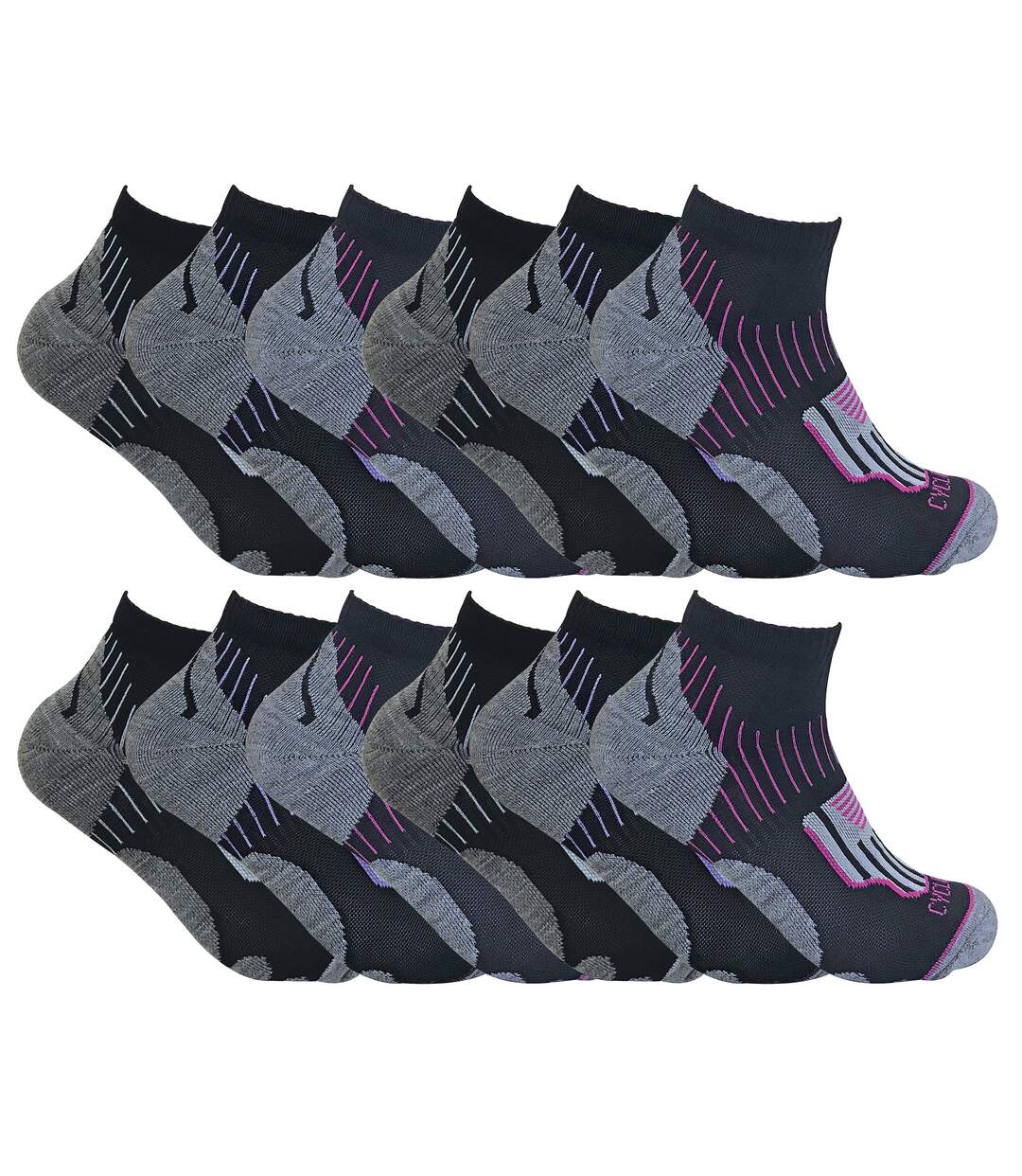 12 paires de chaussettes de cyclisme noires pour femmes-1