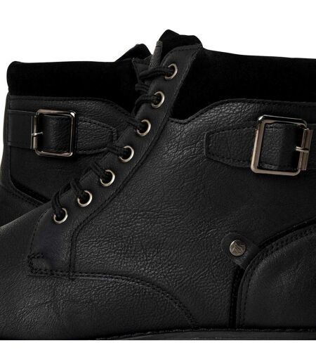 Mens Plain Leather Combat Boots Black Original Penguin