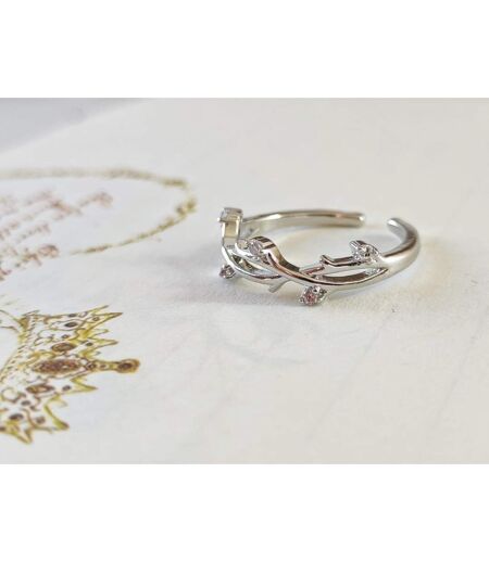 Silver Adjustable Delicate Dainty Zircon Leaf Ring