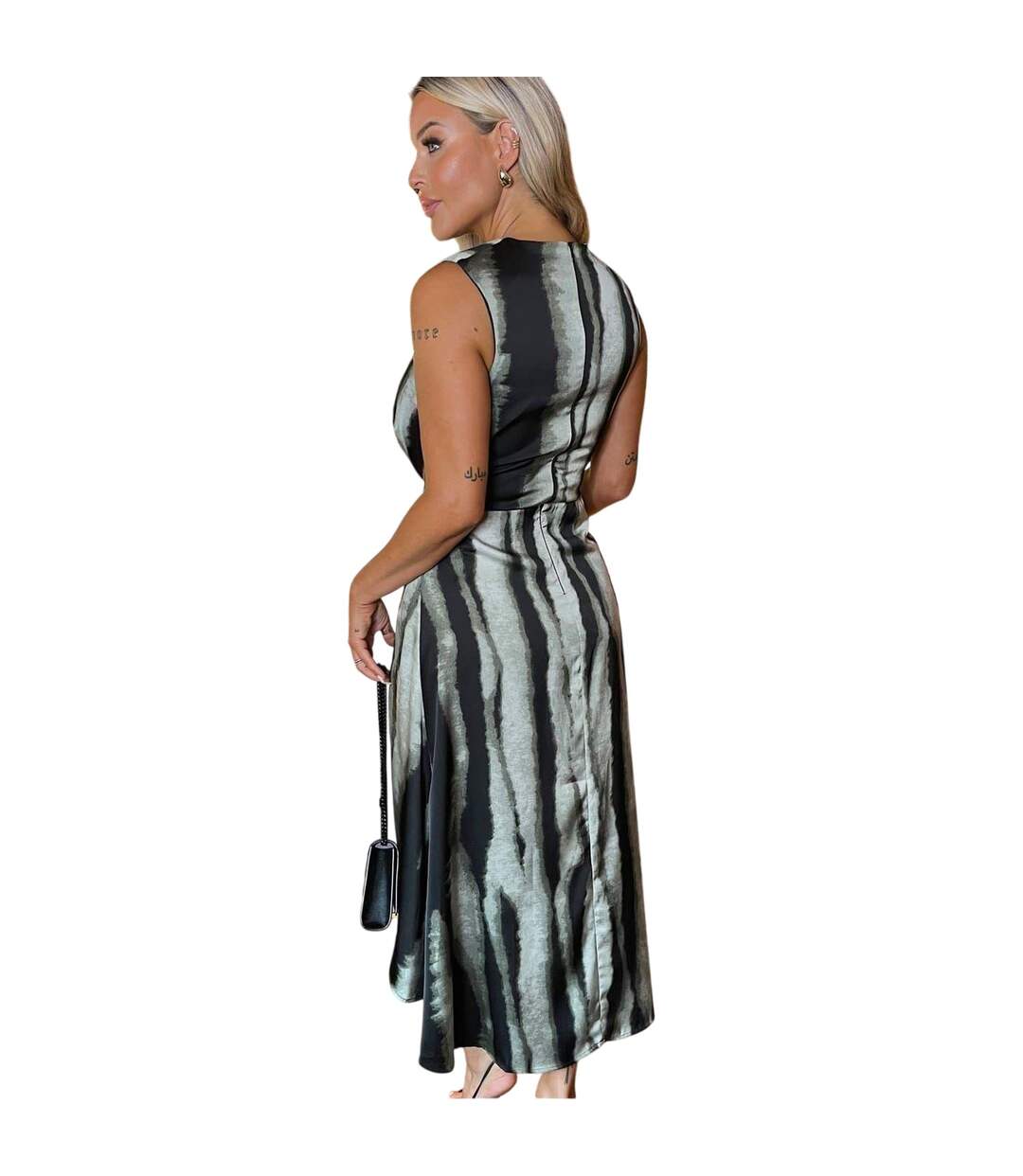 Womens/ladies Striped Gathered Waist Midi Dress Black White AX Paris-3