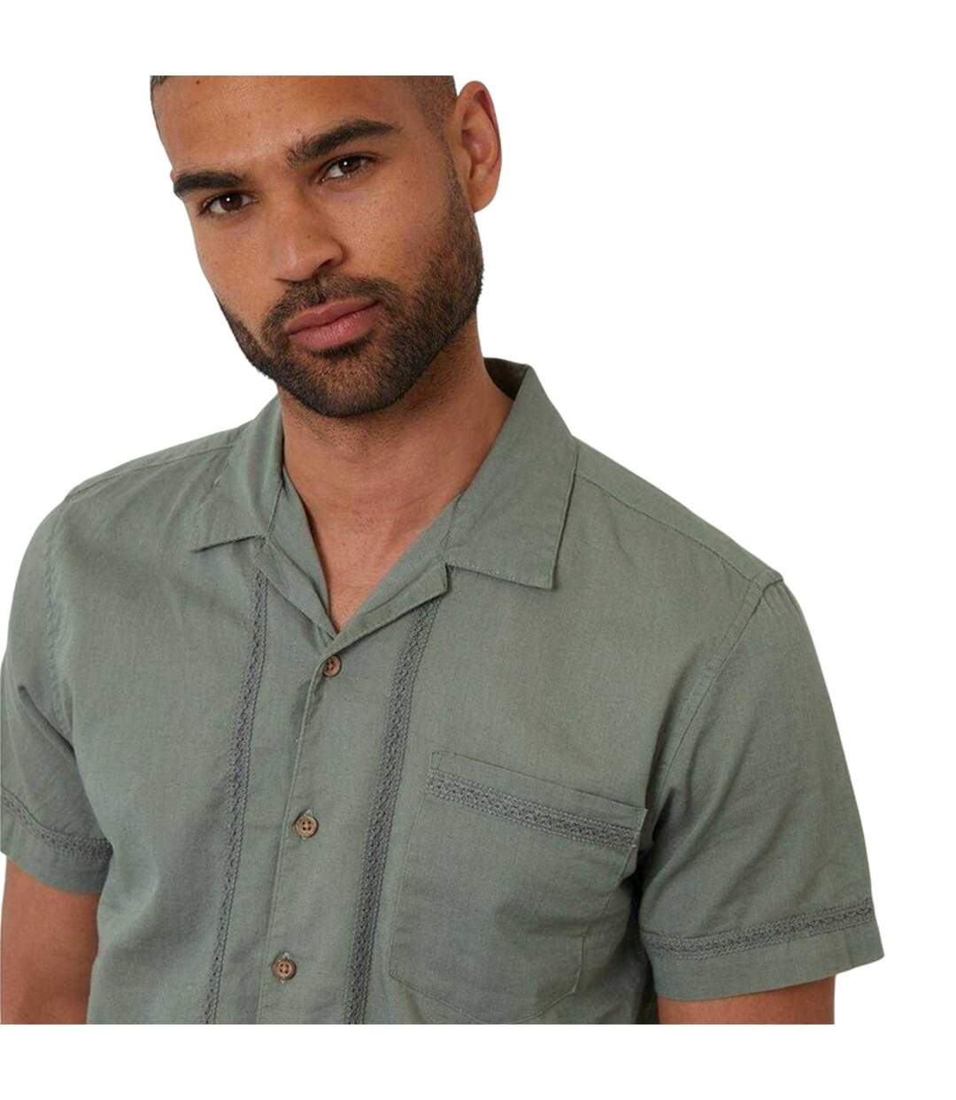 Chemise Manches Courtes Motif/style Bord En Crochet Homme Vert De Gris Clair Threadbare-4