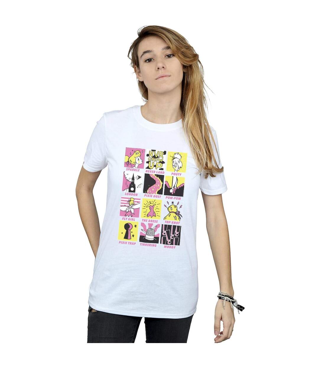 Disney Femme/Ladies - T-shirt boyfriend en coton avec carrés de la Fée Clochette (Blanc) - UTBI46466-2