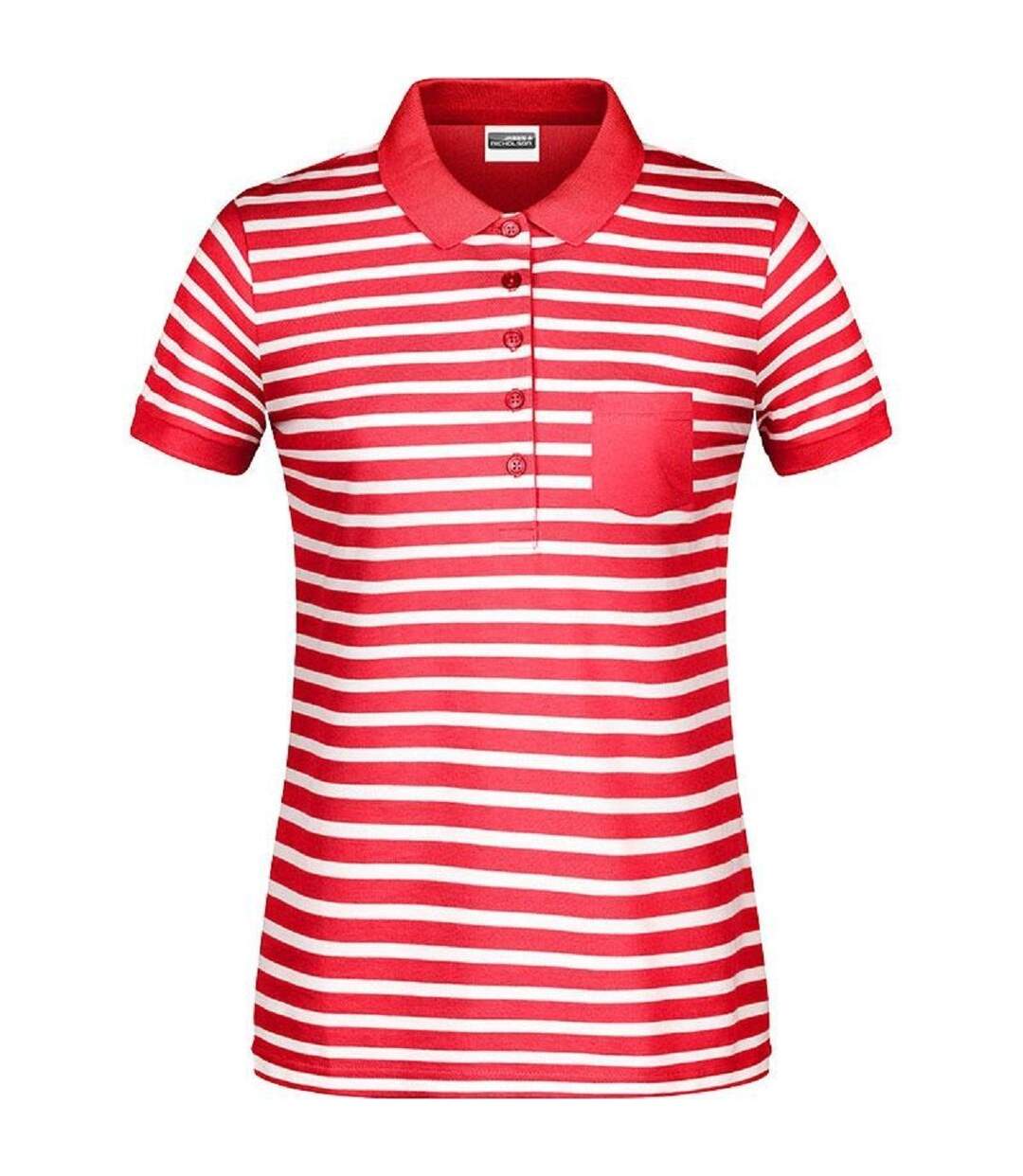 Polo rayé marinière coton bio pour femme - 8029 - rouge