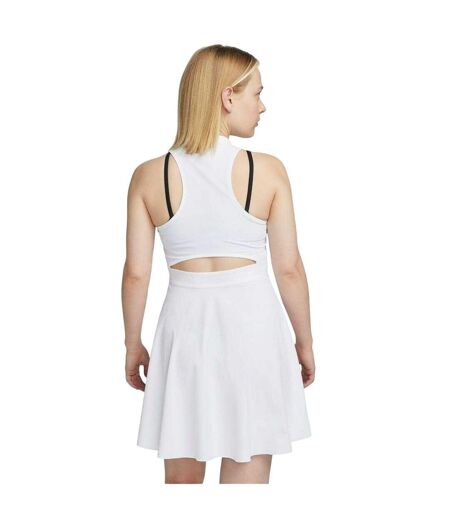 Womens/ladies Dri-fit Notch Neck Tennis Mini Dress White Black Nike