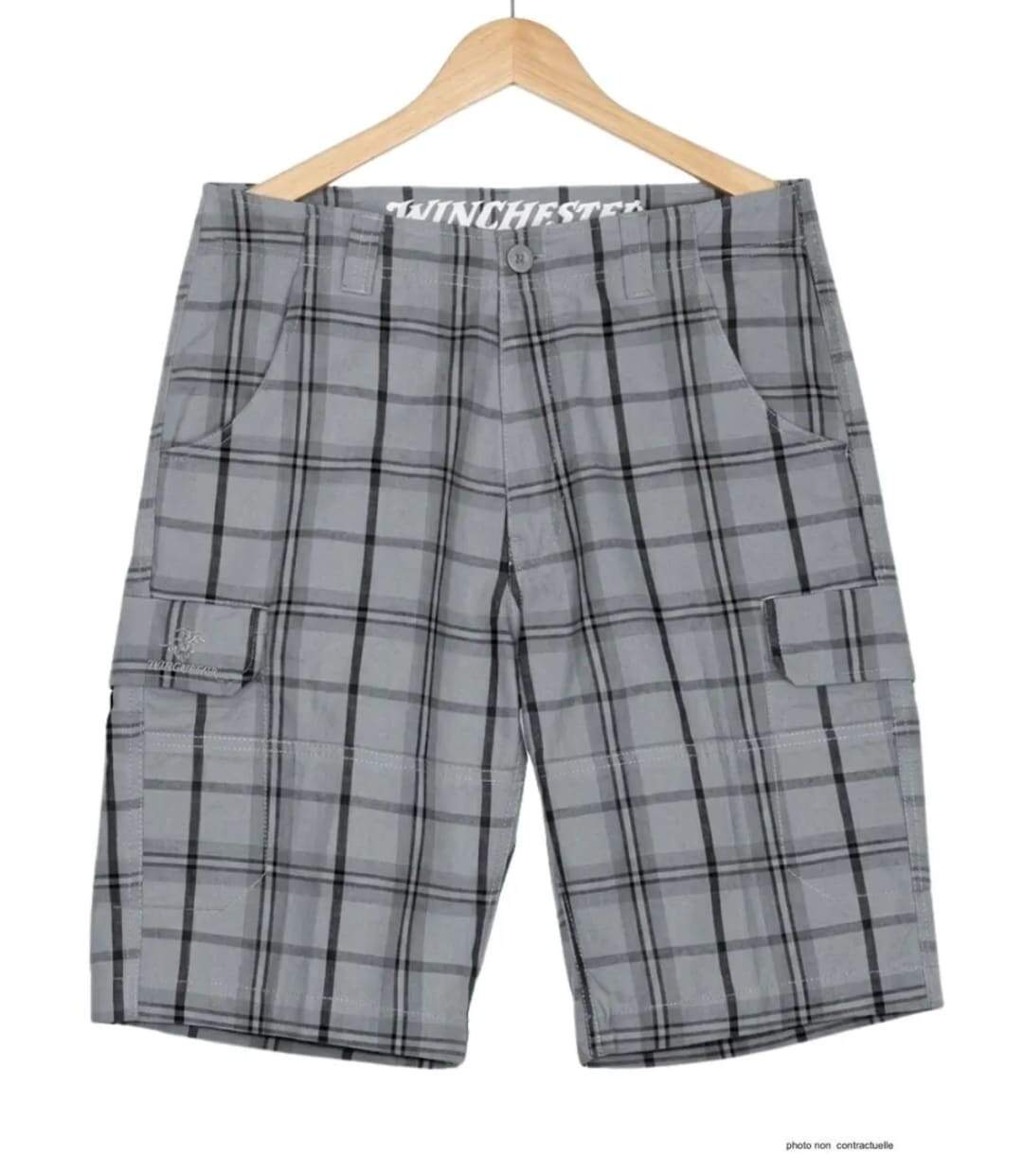 Bermuda à carreaux homme Winchester INTACT3 en coton gris multi-poches pour les loisirs-2