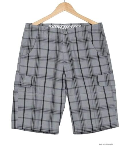 Bermuda à carreaux homme Winchester INTACT3 en coton gris multi-poches pour les loisirs