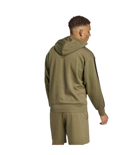 Mens Essentials 3 Stripes Fleece Logo Hoodie Olive Strata Adidas