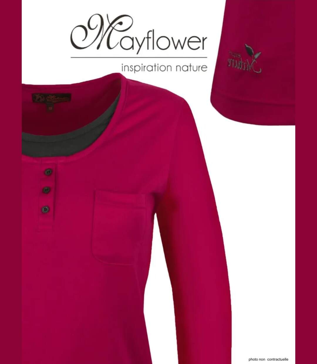 Mayflower NESTOR4 : Tee-shirt manches longues violet et gris avec col style boutonné-4