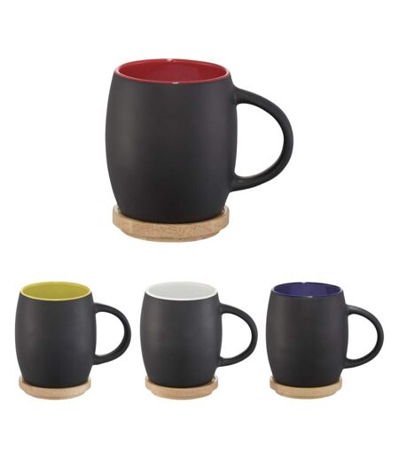 Hearth ceramic mug with wood lid/coaster 10.4 x 7.5 cm solid black/white Avenue