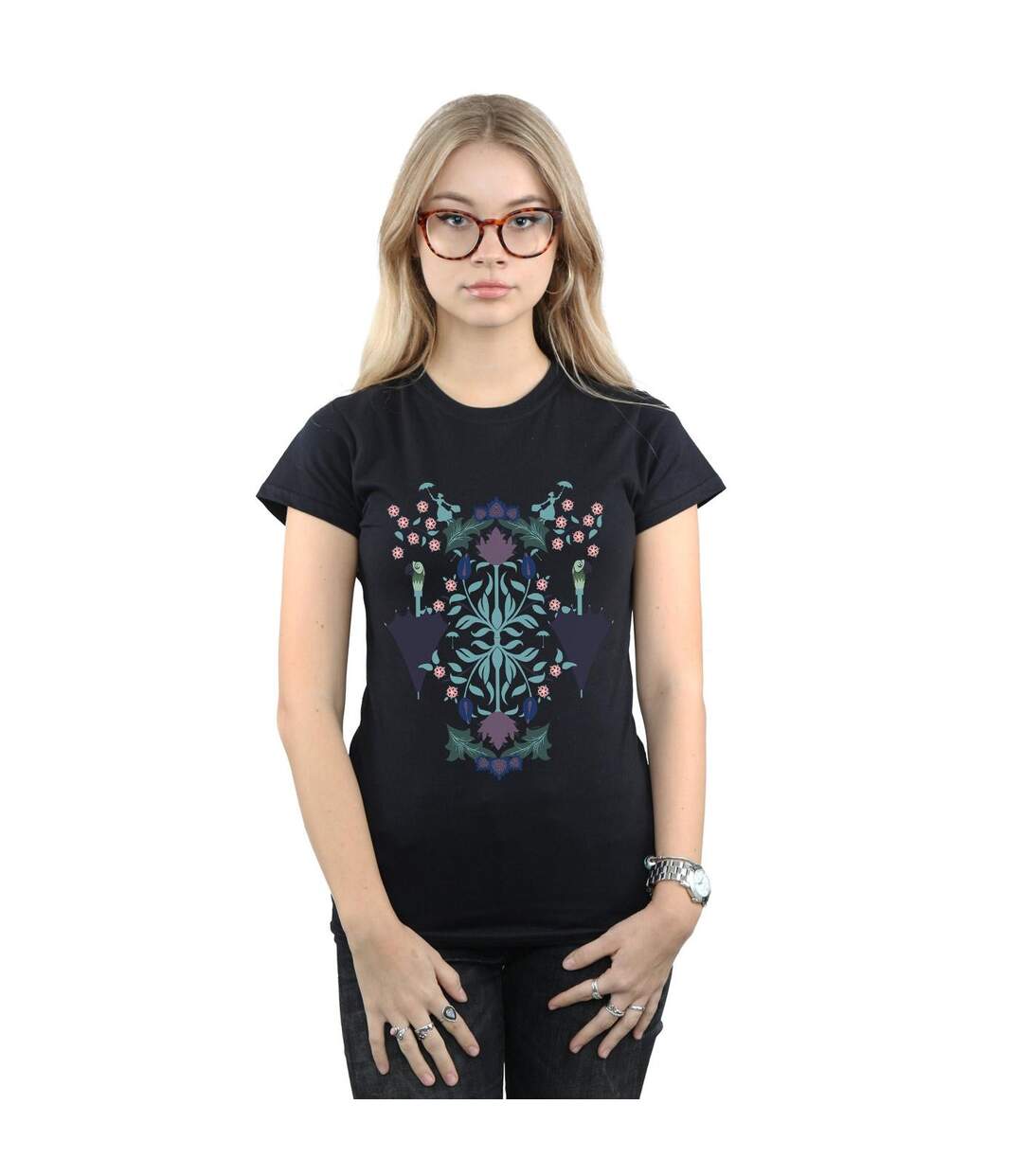 Disney - T-shirt MARY POPPINS FLORAL COLLAGE - Femme (Noir) - UTBI15146-2