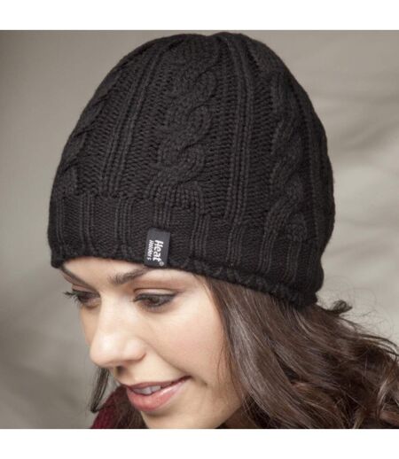 Ladies Cable Knit 3.4 Tog Fleece Lined Thermal Winter Hat