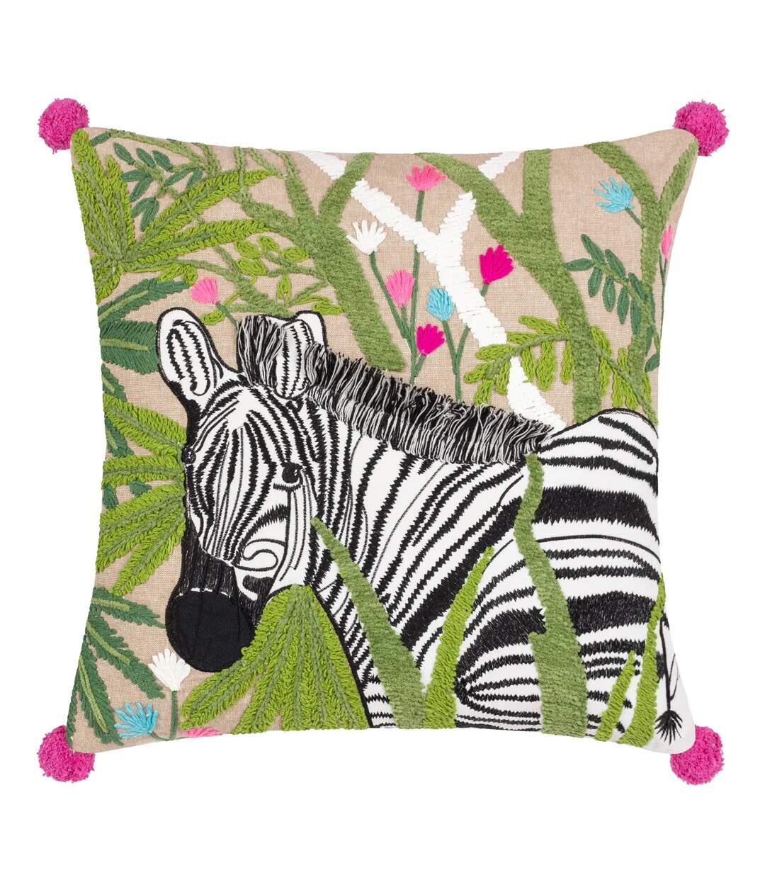 Embroidered zebra cushion cover 50cm x 50cm multicoloured Wylder