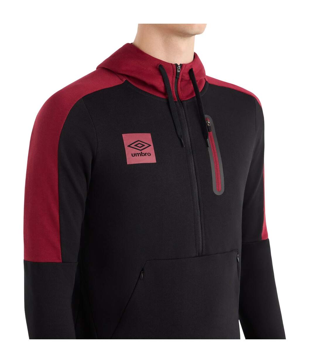 Mens terrace half zip hoodie black/tibetan red Umbro-3