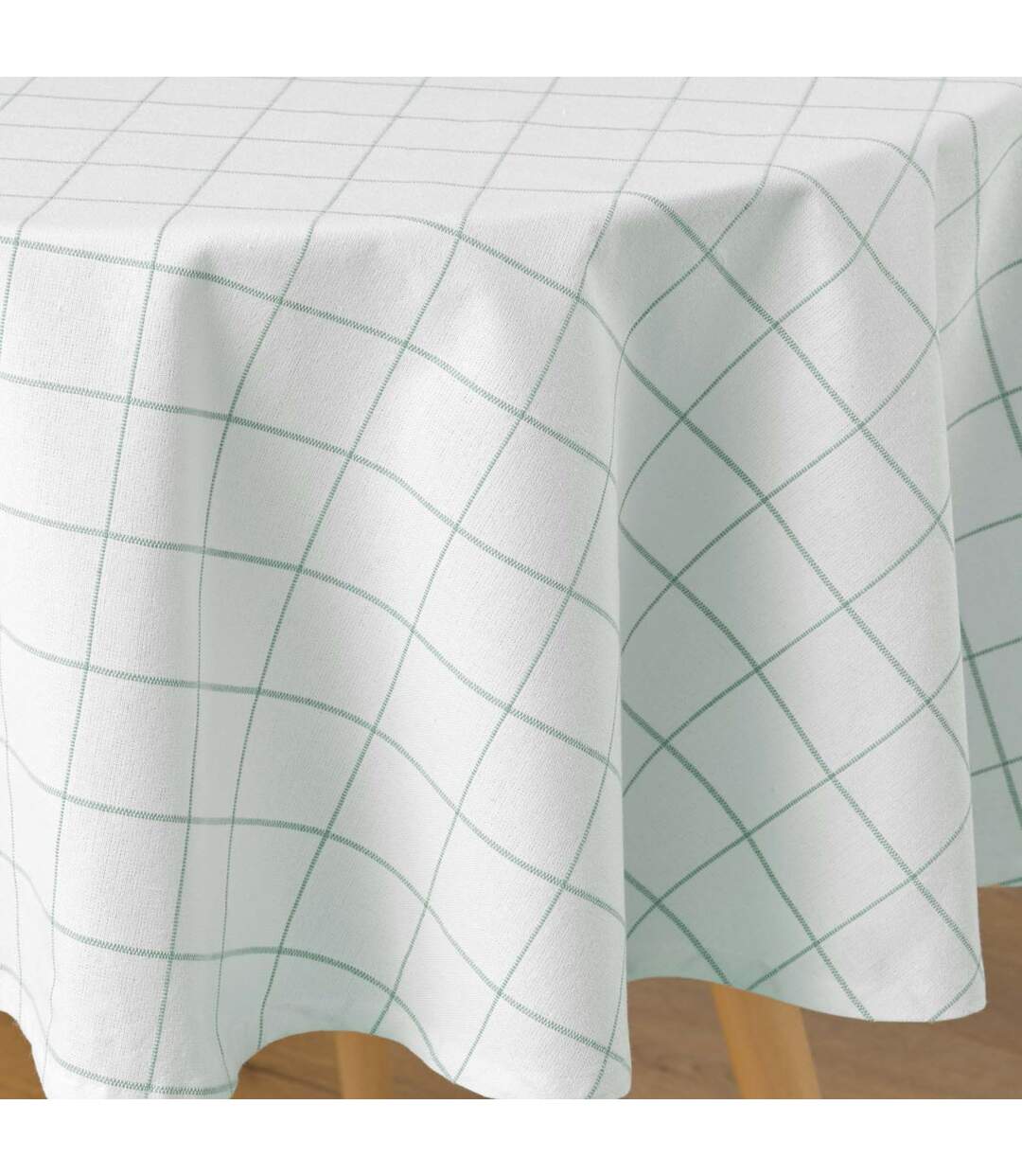 Nappe Ronde Tissée à Carreaux Axel 180cm Vert Sauge-2