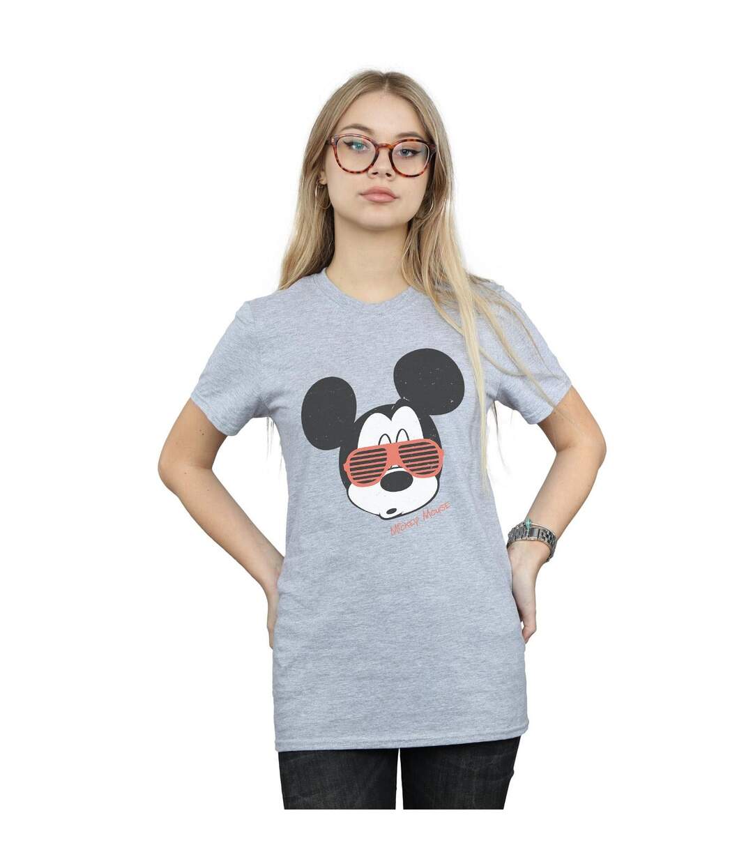 Disney Femmes/Les femmes - T-shirt boyfriend en coton avec lunettes de soleil Mickey Mouse (Gris sportif) - UTBI48615-2