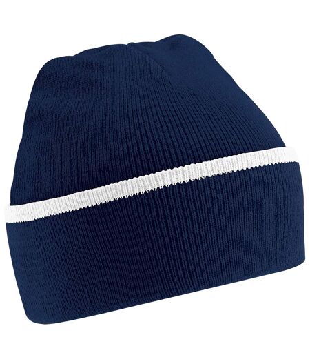 Bonnet teamwear adulte bleu marine / blanc Beechfield