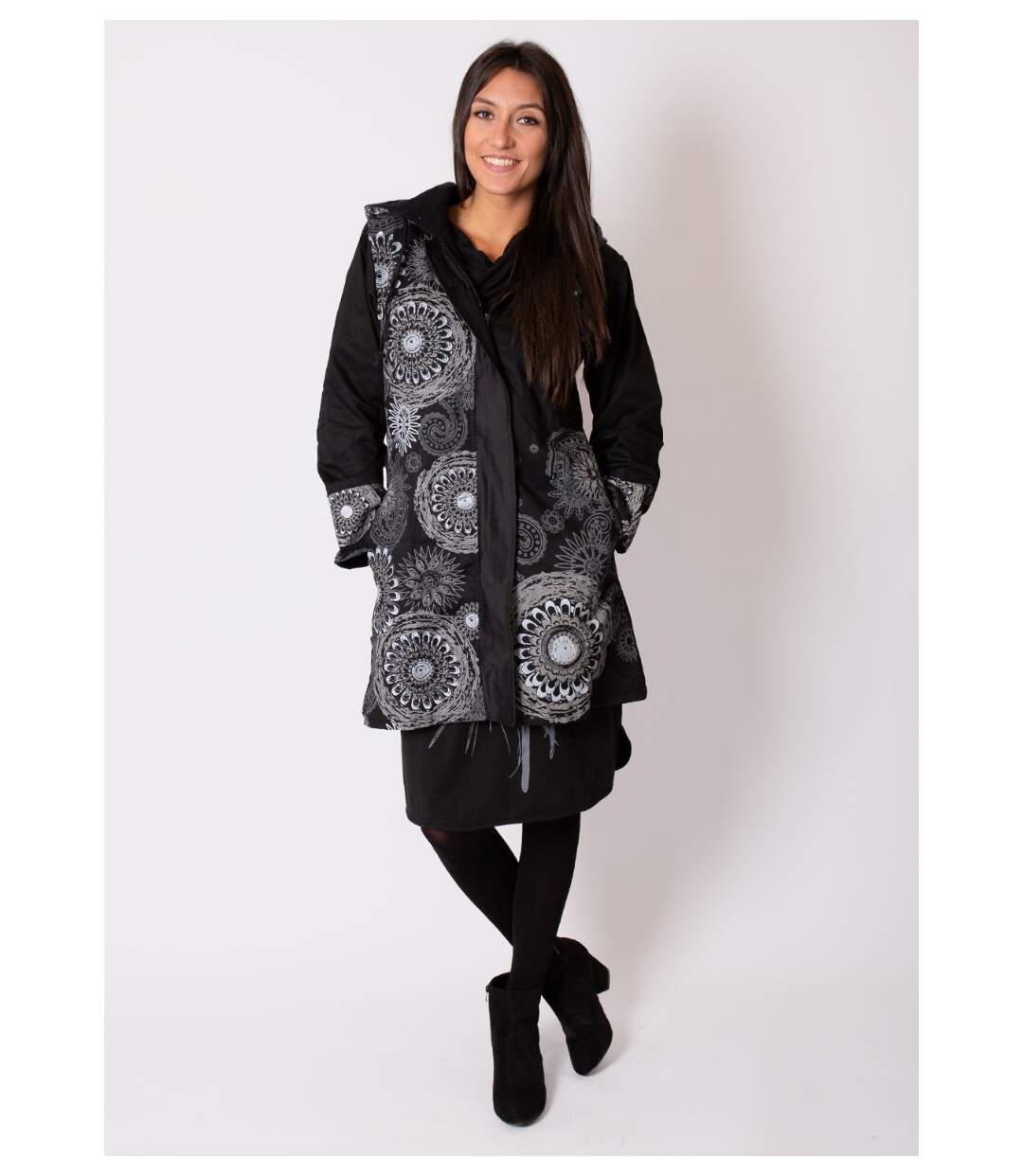 Manteau doublure polaire LUGANO ethnique gris Coton Du Monde