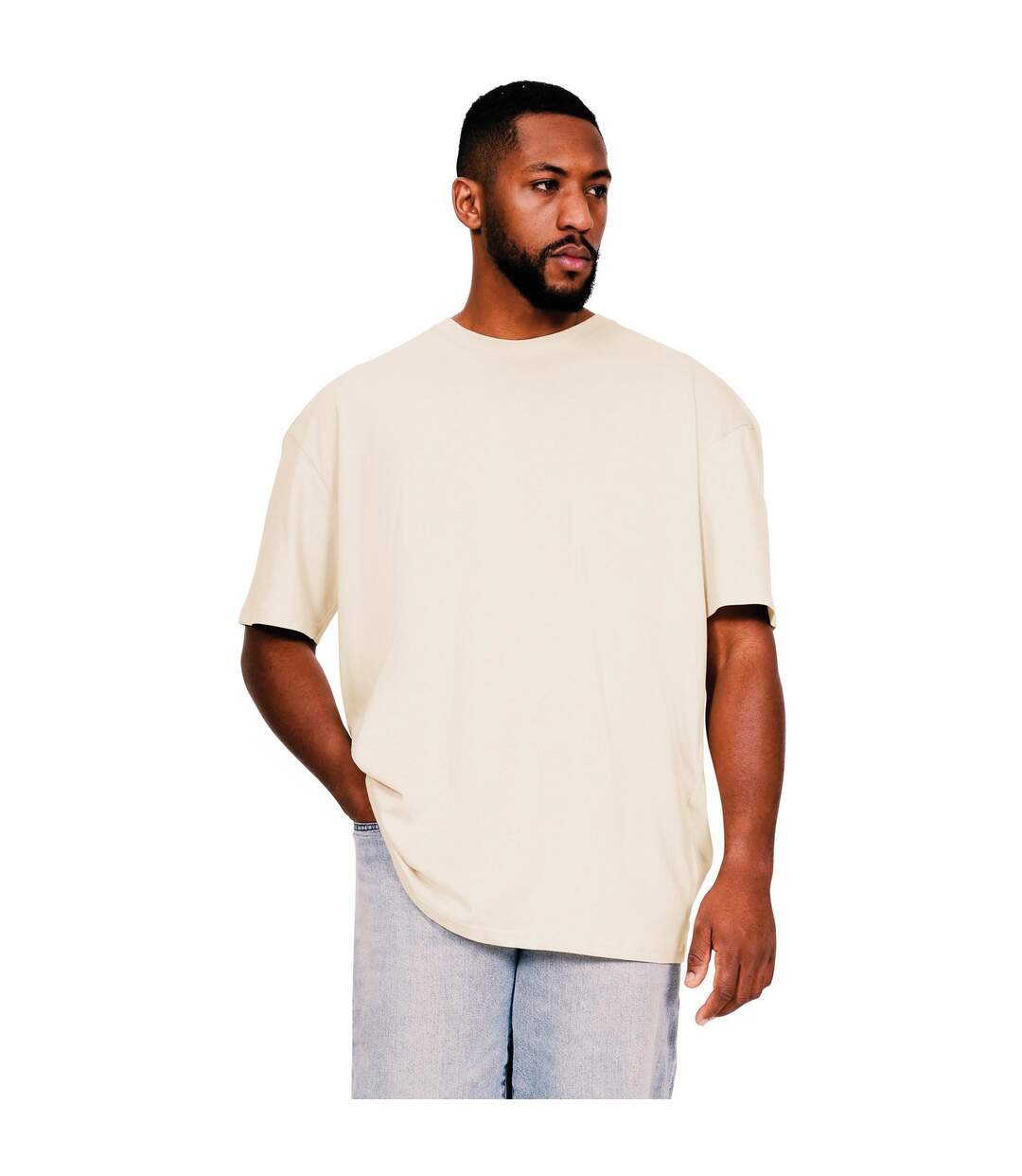 Mens Core Ringspun Cotton Tall Oversized T-shirt Ecru Casual Classics-1