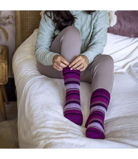 Ladies Amara Two Tone Stripe Patterned Thermal Socks