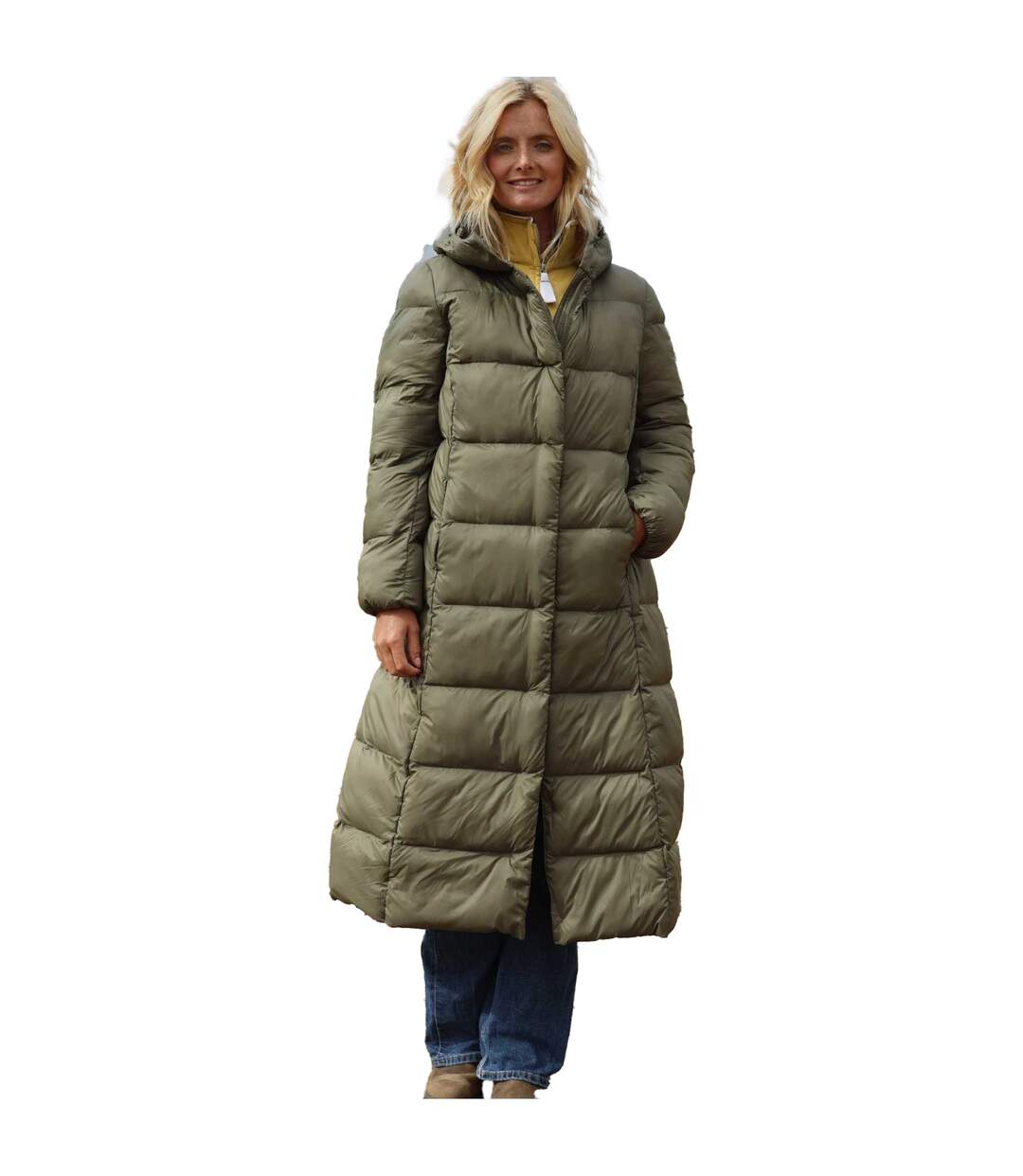 Womens/ladies Long Puffer Jacket Khaki Lazy Jacks-1