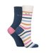 2 Pack Ladies Striped and Plain Bamboo Socks - Soft Breathable Everyday Comfort-1