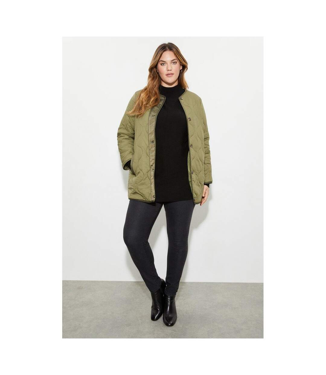 Womens/ladies Contrast Collarless Plus Padded Jacket Sage Dorothy Perkins-1
