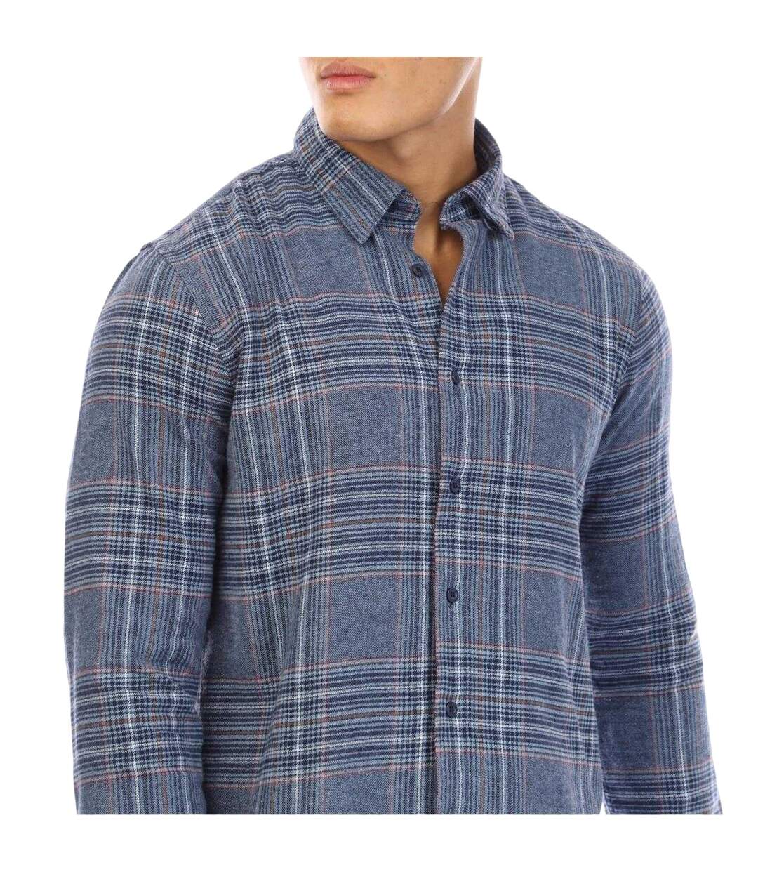 Mens Plaid Long-sleeved Shirt Blue Peter Werth-3