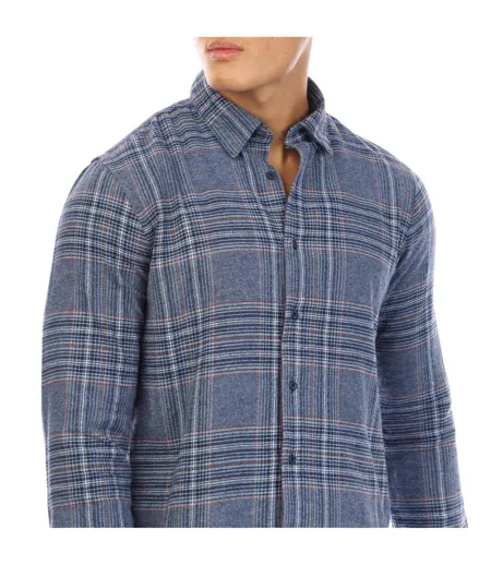 Mens Plaid Long-sleeved Shirt Blue Peter Werth