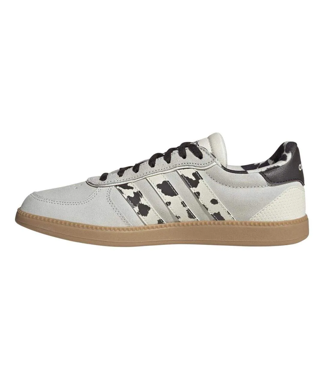 Womens/ladies Sleek Cow Print Leather Trainers Off White Adidas-3