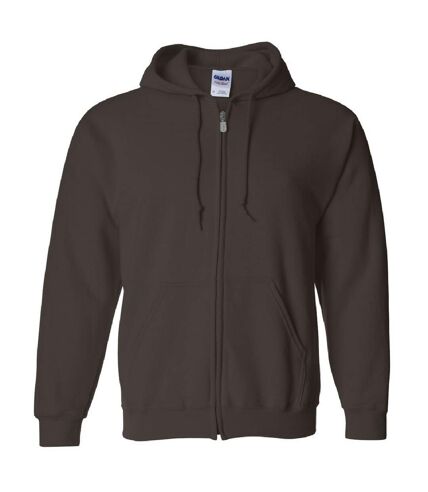 Gildan Heavy Blend Unisex Adult Full Zip Hooded Sweatshirt Top (Dark Chocolate)