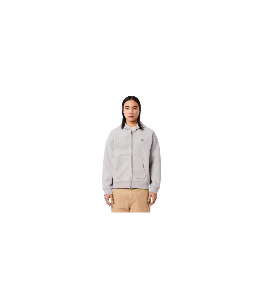 Mens Hooded Full Zip Hoodie Grey Lacoste-1